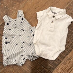 Carter's Newborn White and Blue Striped Overalls Set